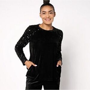 LOGO Lavish by Lori Goldstein Long Sleeve Velvet & Sequin Top 3X